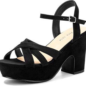 Women's Suede Platform Wedge Heels Open Toe Ankle Strap Dressy Shoes